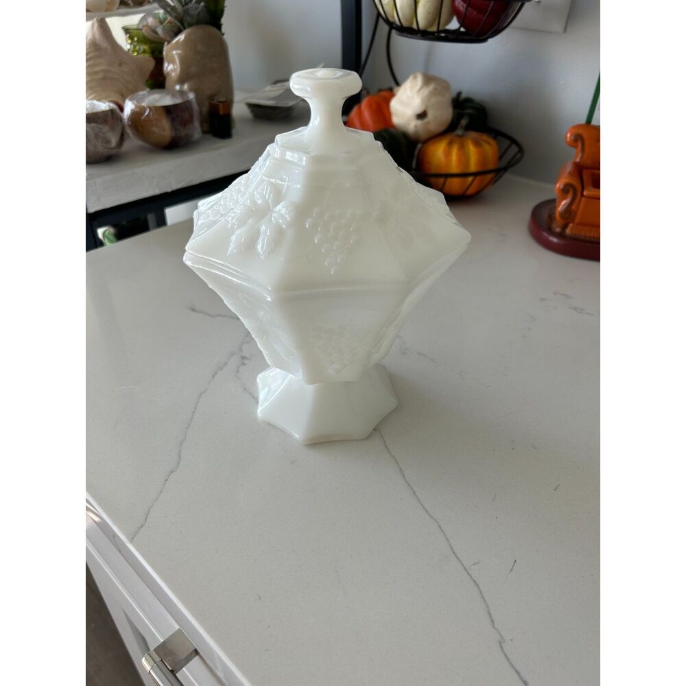 Vintage Anchor Hocking Milk Glass Candy Dish with Lid